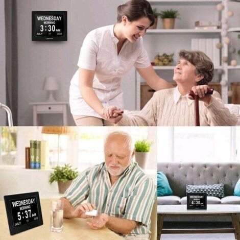 LCD Horloge Numérique Calendrier, Horloge numérique Horloge de Jour Grand écran réveil Horloge Murale horloge Alzheimer pour parents (1/3)