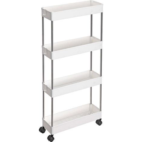 Estantería móvil con ruedas de 4 niveles para baño y cocina estrechos 40 x 135 x 86 cm color blanco 120005019
