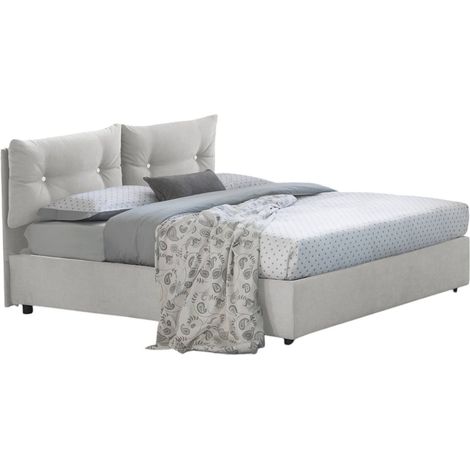 Talamo Italia Letto piazza e mezza Angelica, Letto contenitore con rivestimento in tessuto, 100% Made in Italy, Apertura frontale, con materasso Cm 120x190 incluso, Bianco, con imballo rinforzato