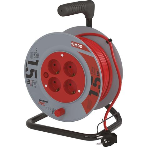 EMOS - Avvolgicavo 15 m - 4 prese Schuko - 230 V, 10 A, 2300 W - Isolamento in PVC di alta qualità - H05VV-F3G 1,0 mm2 - Protezione da surriscaldamento, freno a bobina - IP20 per interni (1/5)