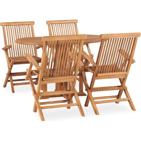 Ensemble à manger d'extérieur pliable 5 pcs-Salon de jardin Bois solide de teck 408633 (1/5)