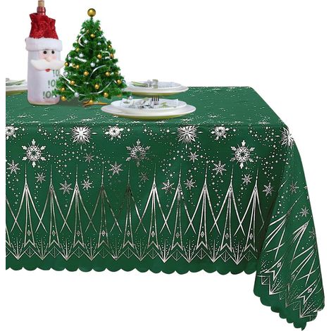 Nappe de Noël wxsp, 152 x 259 cm, rectangulaire, lavable, déperlante, décorative en microfibre, idéale pour les banquets et les fêtes de fin d'année. (1/5)