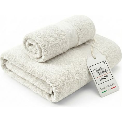 Coppia Asciugamani Viso e Ospite Avorio - Spugna 100% Cotone 450 g/m² Made in Italy (1/5)