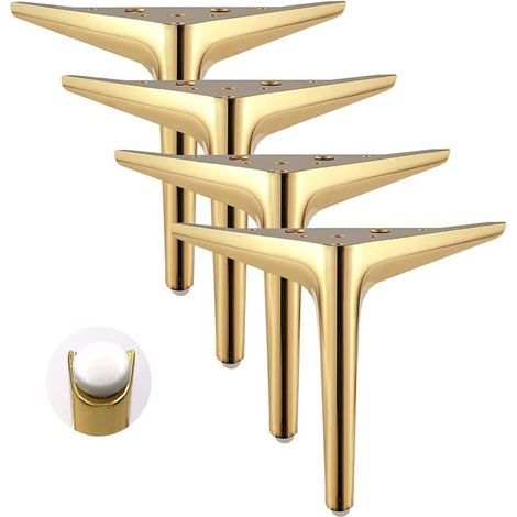 Lot de 4 pieds de meuble triangulaires en fer doré – Hauteur 12 cm – Capacité 250 lb – Installation rapide avec trous pré-percés (1/5)