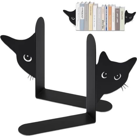 Serre Livre Chat, 2 Pièces Serre-Livres en Métal en Forme De Chat Décoratifs pour Les Amateurs De Livres, pour Les Études, La Bibliothèque, l'École, Le Bureau, La Maison (1/5)