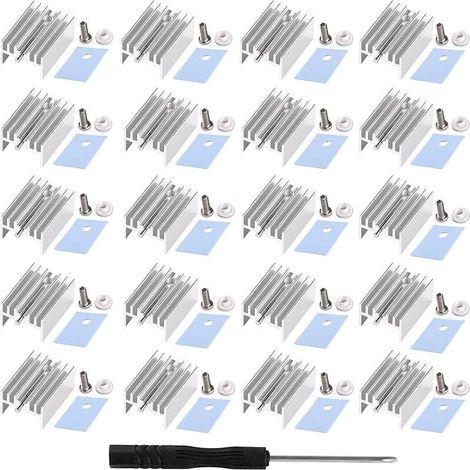 20 Pièces TO-220 Dissipateur Thermique Isolant Montage Kit, Dissipateur Thermique avec Aiguille + Vis + Rondelle + Isolant Caoutchouc Silicone, pour Transistor MOSFET, 20x15x10 mm