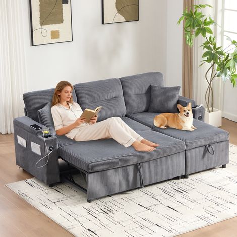Couchette moderne 3 places, rangements, étagères boissons, USB-C, lit hydraulique, design confortable et agréable (1/4)