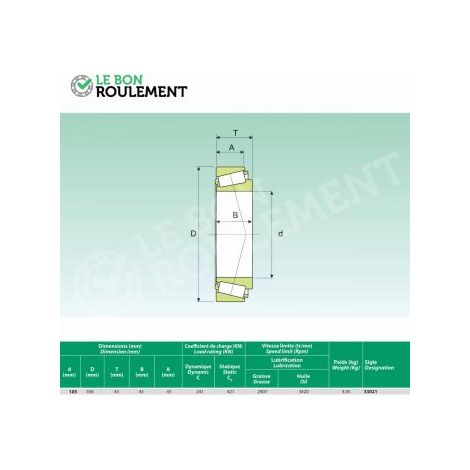 Roulement cone cuvette ref 33021 - 105x160x43