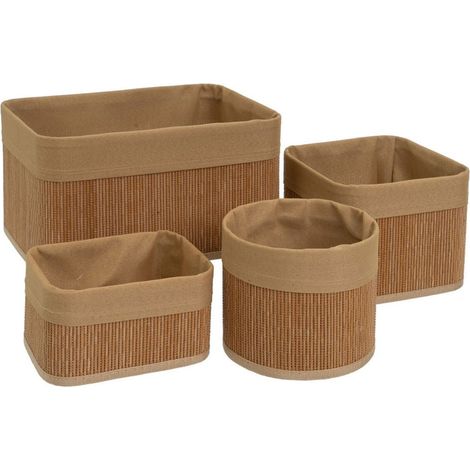 Set de 4 paniers de rangement bambou et tissu marron (1/5)