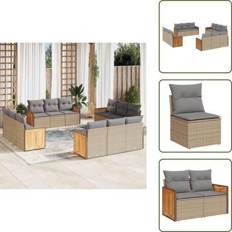Rattan PE - vidaXL Set Divani da Giardino 12 pz con Cuscini Beige in Polyrattan - Poltrone da giardino