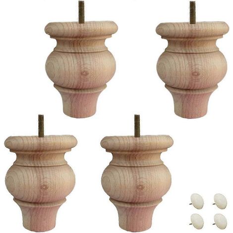 Massivholz-Möbelbeine, unbehandelte Kugelfüße, runde Sofafüße aus Holz, für Bett, Couch, Schrank, Bank, Stuhl, Hocker, Tisch, TV-Ständer, Lov-E-Clear
