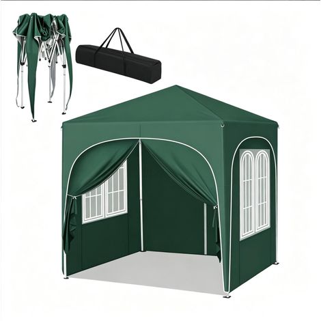 Pabellón de jardín 2 x 2 m verde plegable con techo impermeable y protección UV (1/5)
