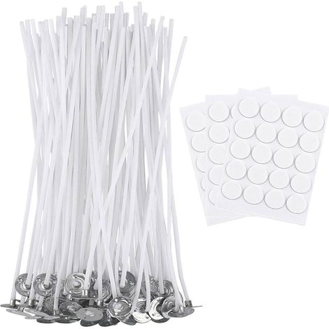 50 pièces mèches de bougie pour bougies, mèches de bougie de 10 cm avec 60 pièces autocollants pour mèche de bougie, coton bio naturel, pré-ciré avec cire de soja, mèche de bougie pour la (1/5)