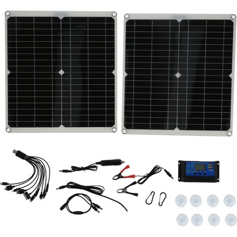 Lot de 2 panneaux solaires 25W 20V 40A avec régulateur de charge photovoltaïque pour système autonome sur bateau ou voiture (1/5)