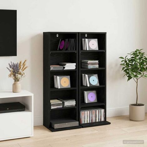 vidaXL CD Cabinet 2 pcs Black Oak 33 x 23.5 x 97.5 cm Engineered Wood (1/5)