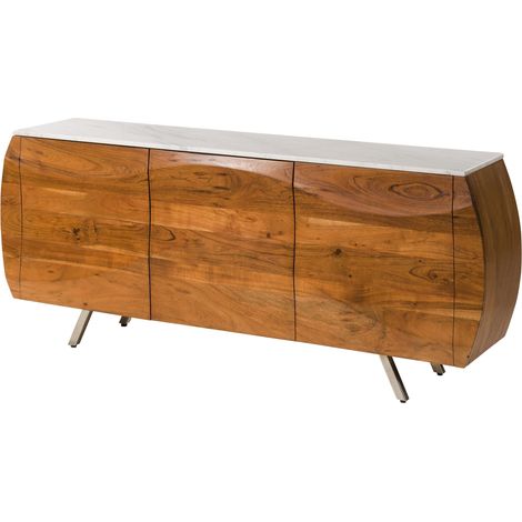 Credenza Acacia naturale / marmo bianco Laccato 184x40x75 cm montato parzialmente MONTREAL 128 (1/4)