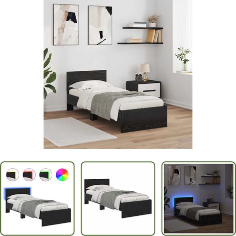LED-Bettgestell - Bettrahmen Schwarz Eichen-Optik 75 x 190 cm Holzwerkstoff (1/5)