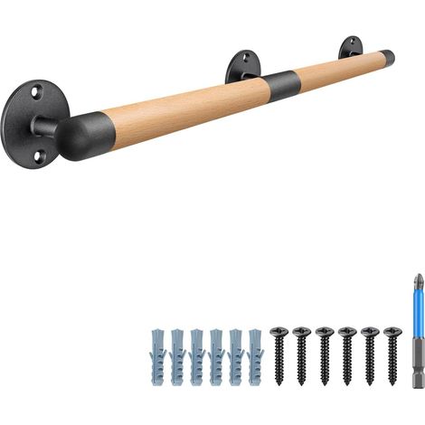 Main courante en bois pour escalier intérieur - 81 cm - Poignée de main courante noire en bois ronde - Garde-corps d’escalier sans barrière - Poignée d’escalier antidérapante pour personnes (1/5)
