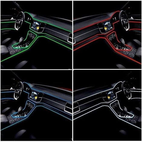 TRADE SHOP - Striscia Strip Led Per Interni Auto A 12v Fibra Ottica Luce Decorativa Atmosfera - Rosso -3 mt - (1/5)