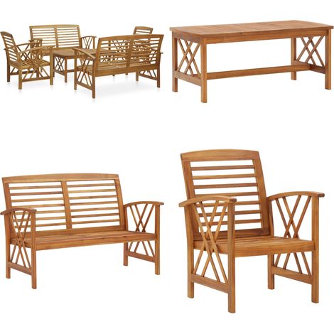 Salon de jardin 5 pcs Bois d'acacia solide - Salon De Jardin - Mobilier De Jardin - Ensemble De Jardin - Banc En Bois - Acacia Massif - Home & Living (1/5)