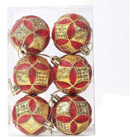 Lot de 6 boules de Noël dorées de 6 cm, décorations pour sapin, en plastique. (1/5)