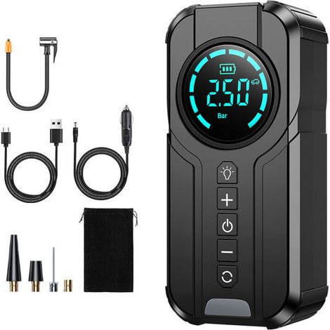UlisemPompe gonflable de pneu, compresseur d'air électrique, mini pompe à air portable pour pneu de voiture, gonfleur de recharge portable, pression préréglée, pour voiture moto sans fil (1/4)