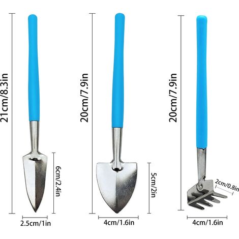 Ensemble d'outils de jardinage en acier inoxydable 3 pièces : pelle et râteau, mini outils à main pour plantes succulentes en pot. (1/5)