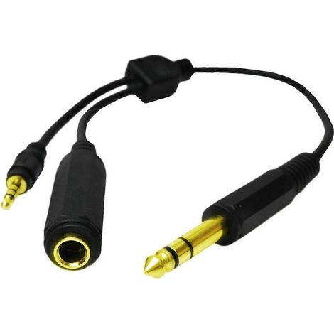 Câble adaptateur répartiteur jack mono 6,35 mm (1/4") vers prise jack 3,5 mm + 6,35 mm (1/5)