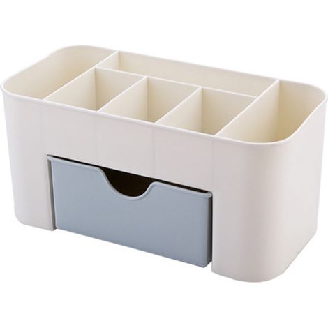 Organisateur de maquillage multifonctionnel en polypropylène à 6 compartiments avec tiroir, bleu