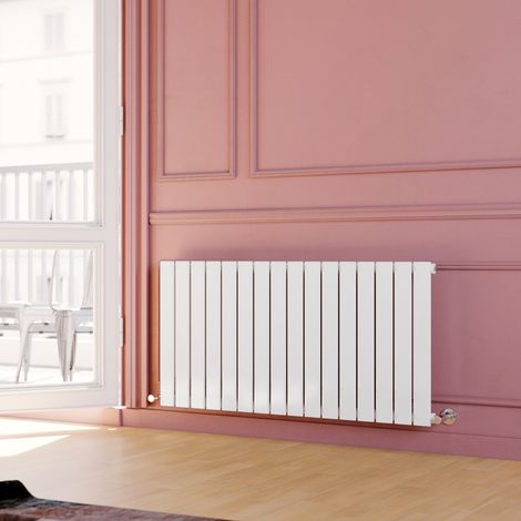 ELEGANT 600 x 1216 mm White Designer Radiator Single Flat Panel Radiator Heater + Chrome Thermostatic Radiator Valves High Heat Output (1/5)