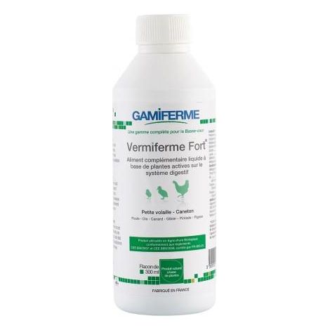 Vermiferme fort complément alimentaire volaille 300 ml – Réduit les parasites internes – Pour canards, poules, oies, pintades – Certifié Bio