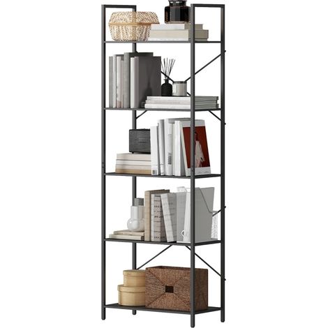 Bibliothèque étagère 5 niveaux en métal noir, style industriel, meuble de rangement ouvert 60 x 30 x 170,5 cm pour salon, bureau et chambre – CHICFURN (1/5)