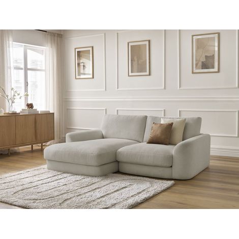 BOBOCHIC - Canapé d'angle fixe LEONORE tissu bouclette Angle gauche  Taupe