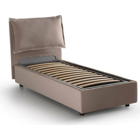 Talamo Italia Letto singolo Gemma, Letto contenitore con rivestimento in tessuto, 100% Made in Italy, Apertura frontale, adatto per materasso Cm 80x200, Tortora, con imballo rinforzato