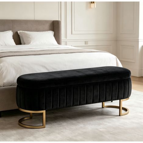 Panca contenitore letto 130 cm con spazio interno, seduta imbottita multifunzione per camera e ingresso - nero (1/5)