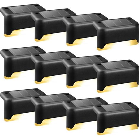 Lot de 12 lampes d'escalier LED étanches pour escaliers extérieurs, marches, terrasses et décoration (noir, blanc chaud)