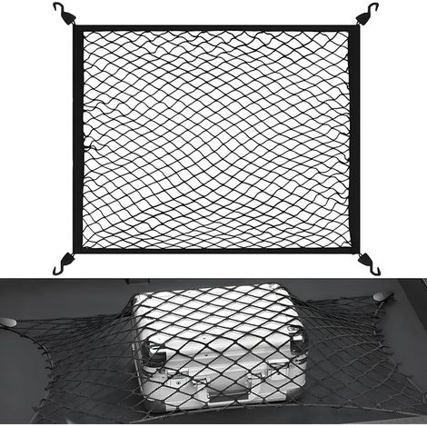 Filet de coffre de voiture - 80 x 60 cm - Extensible jusqu'à 180 x 120 cm - Maille élastique réglable pour coffre de voiture avec 4 crochets - Filet de rangement universel - Organiseur fixe pour (1/5)