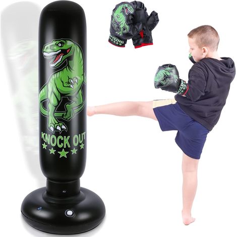 Sac de Frappe Dinosaure pour Enfants - Sac de Boxe autoportant de 160 cm avec Gants de Boxe - Jouets Sportifs Dinosaures féroces Sac de Sable pour l'entraînement Karaté Taekwondo MMA (1/5)