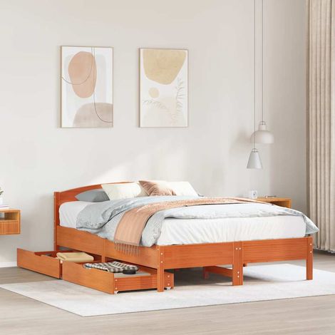Cama sin colchón madera maciza de pino marrón cera 140x200 cm vidaXL (1/5)