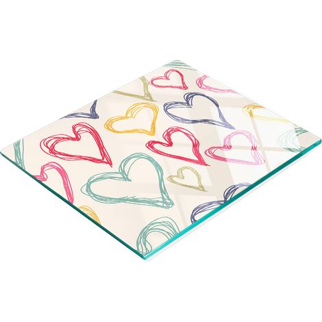 Tabla decorativa de cristal para servir aperitivos con corazones de colores, 60x52 cm (1/5)