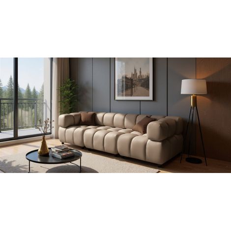Sofa Designersofa FLOW 3-Sitzer in Stoff Bluvel Latte