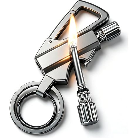 Briquet 3 en 1 en métal, allumettes éternelles, briquet permanent avec décapsuleur et porte-clés, kit d'allume-feu étanche illimité pour camping, survie, extérieur, sans essence (1/5)