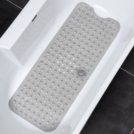 1 pièce Tapis de Bain Antidérapant, 100 x 40 cm, ventouses renforcées, gris, pour baignoire et douche (1/4)