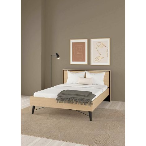 Dmora - Cama plaza y media Capucin, Sommier para dormitorio, Estructura de cama, Estructura del sostenedor del colchón, 207x153 h91 cm, Roble claro (1/5)