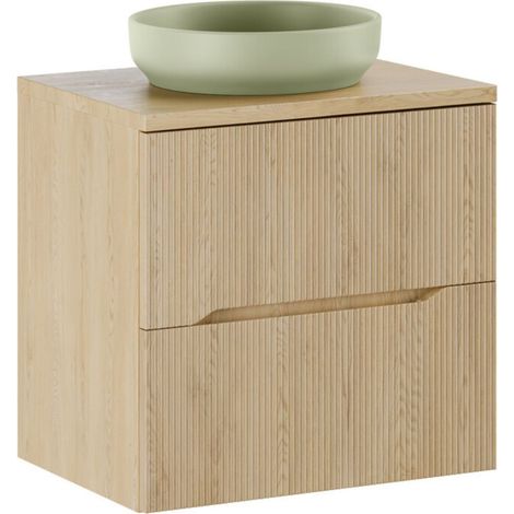 Set da bagno sospeso NATURA 60cm: mobile sottolavabo + piano per lavabo + lavabo da appoggio rotondo verde