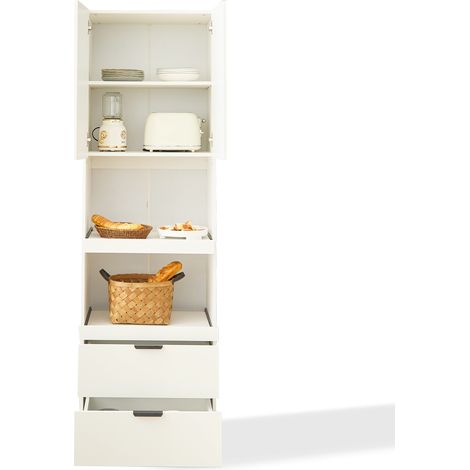 ELVMI Küchenschrank mit 1 Tür, 2 Offenen Schieberegalen und 2 Schubladen, für Küche, MDF und PB, Weiß (1/5)