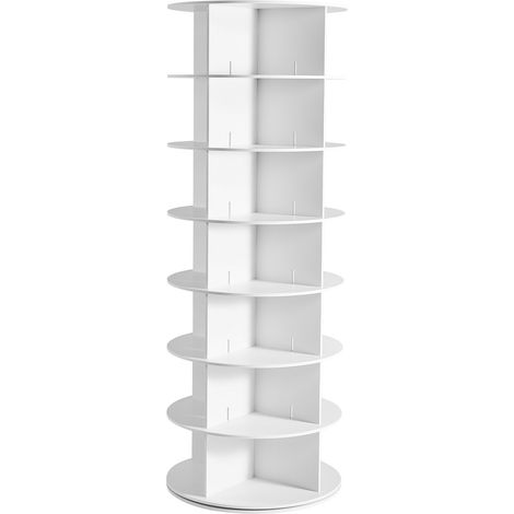 Tour à chaussures rotatif 7 étages, 360° pivotant, organiseur circulaire autoportant pour chambre, salon, entrée, placet, blanc. (1/5)