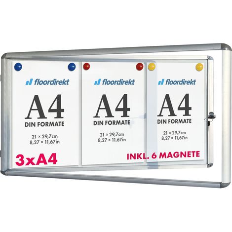 Floordirekt – Tableau d'affichage mural intérieur 37 x 70 cm – Vitrine verrouillable en acrylique 3 mm – Surface tableau blanc magnétique – 6 aimants inclus