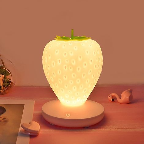 Veilleuse en silicone avec batterie de 1200 mAh - 3 niveaux de luminosité - Jolie lampe de chevet en forme de fraise - Lampe de chevet avec LED