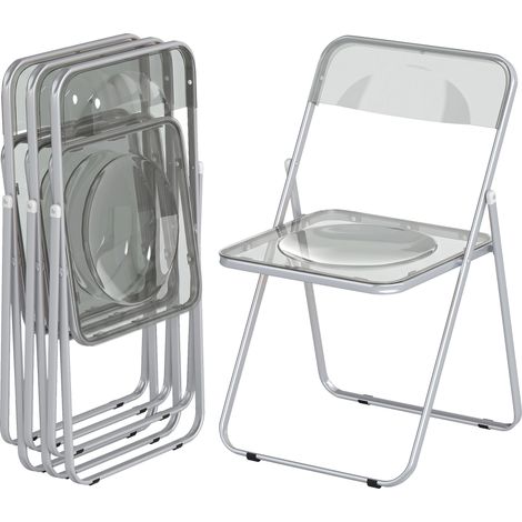 HOMCOM Set da 4 Sedie Pieghevoli in Acrilico, Trasparenti, Grigio